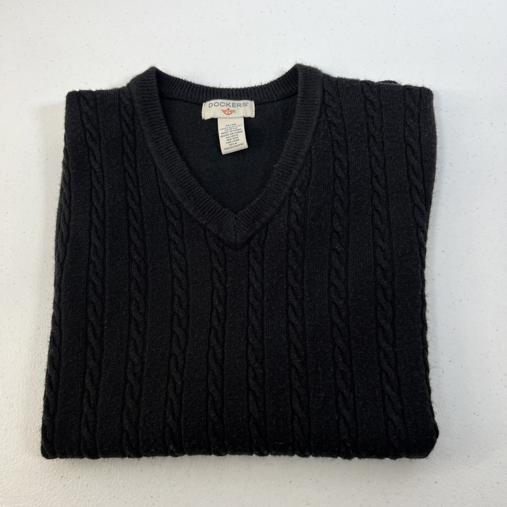 Dockers Men's Navy Classic Fit Preppy Cable Knit Sweater Vest Size Medium‎